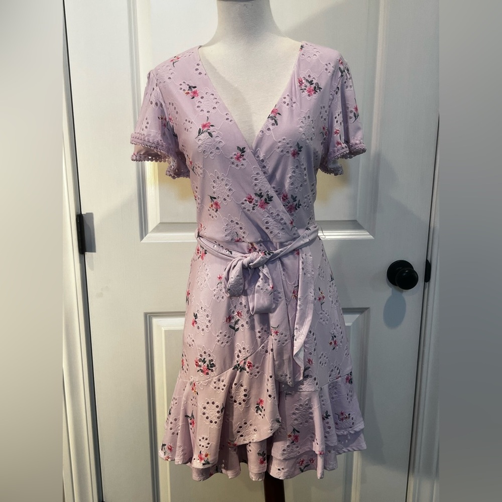 City Studios Lavender Purple floral wrap dress size 5 fairy